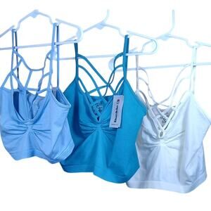 Lot of 3 BKE Strappy Caged Bralettes Size XS/S Blue, Cream, Teal Seamless 2 NWT